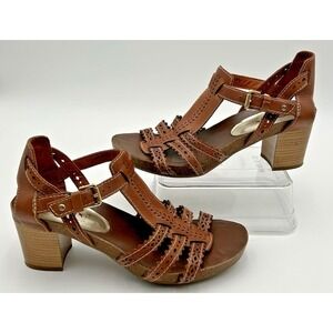 Pikolinos P. Vallarta Strappy Cut-Out Leather 3" Heels Brown Womens Sz 8 Sandals